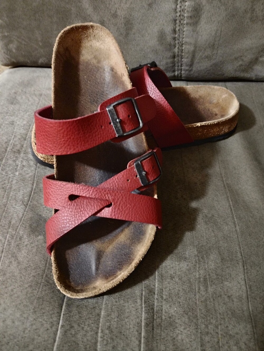 Birkenstock Red Leather Double-Buckle Sandals